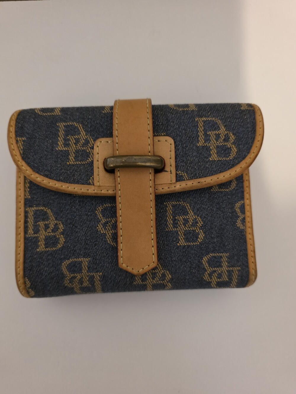 Dooney & Bourke vintage Y2K blue and tan denim monogram flap wallet